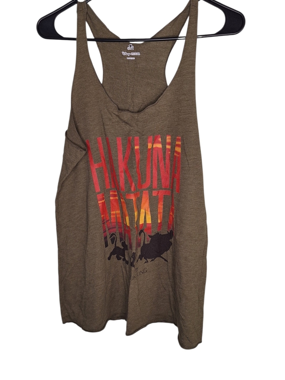 Next Level Apparel Olive Brown Racerback Tank with Sunset Hakuna Matata Graphic